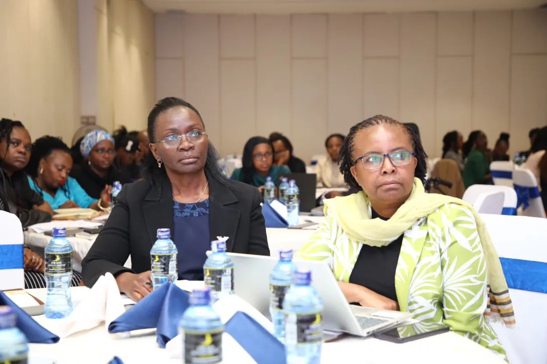 The Secretary Gender, Dr. Josephine Obonyo (left) with the Director Gender Policy, Research and Documentation, MS. Verity Mganga during Stakeholders consultative meeting in Nairobi.  